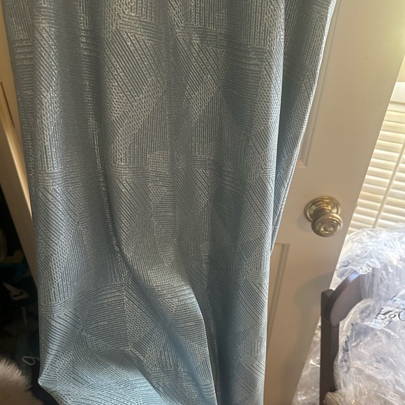 Teri Jon by Rickie Freeman Double Layer Ruffle Metallic blue Jacquard Gown  12 - Picture 7 of 9